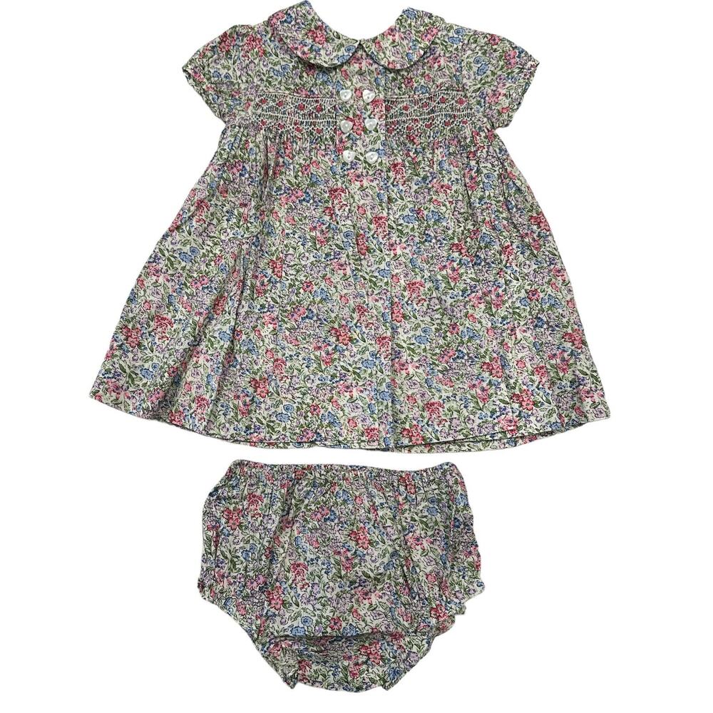 Question Everything Handsmocked Toddler Dress Floral w Bloomers Size 3-6 Months